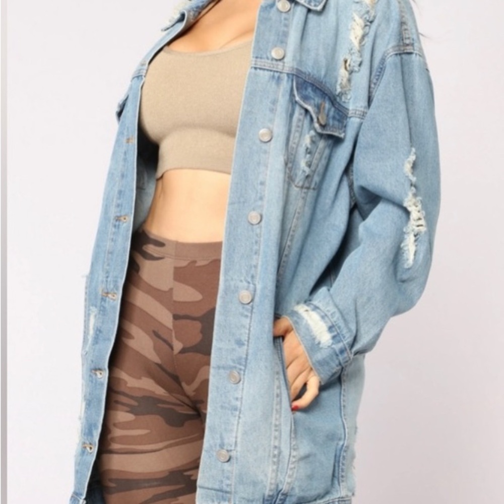 Fashion Nove Blue Distressed Denim Jacket